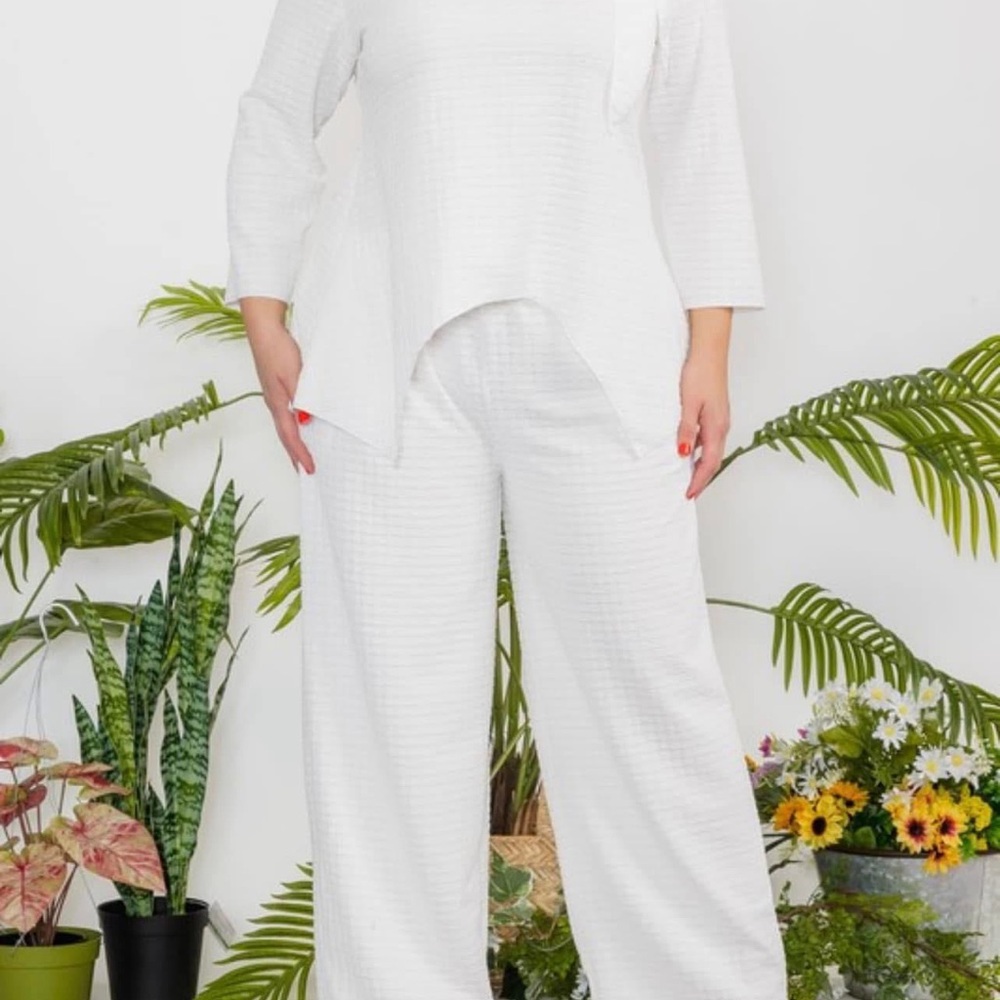 Elegant White Women's 2 Piece Pant Set
